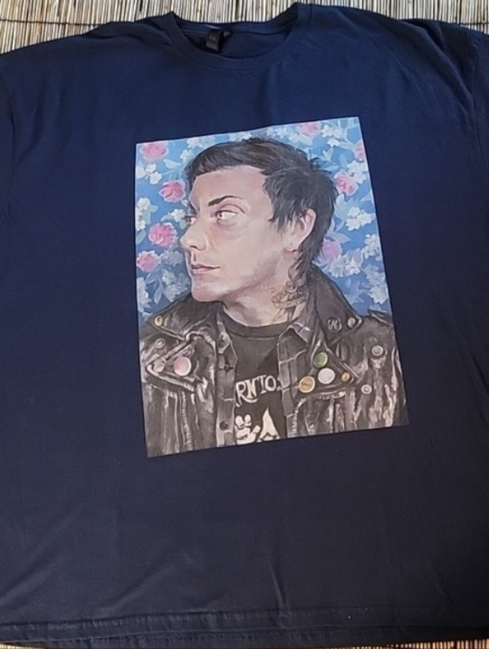 Frank Iero Graphic Tee My Chemical Romance Portrait Art Print 3XL Navy